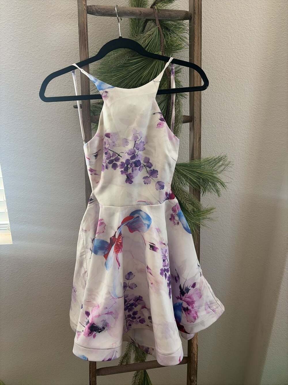 Windsor Floral High Neck Skater Dress with Low Back